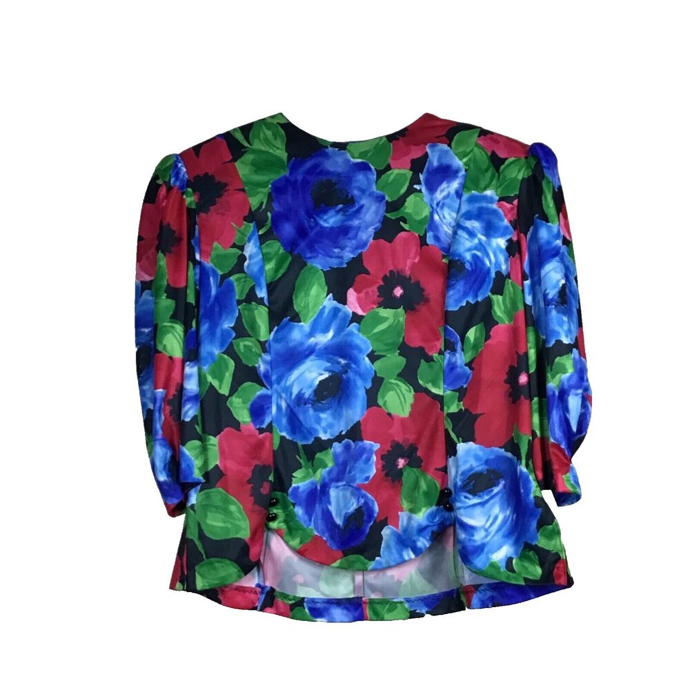 VTG Jenny Womens Blouse 14 Floral Padded 3/4 Sleeve Ruched Pullover Back Zip